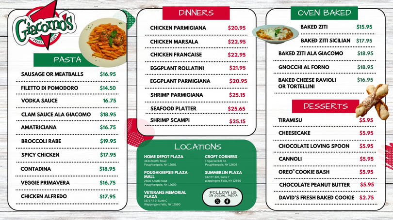 Giacomo's Digital Menu Page 1