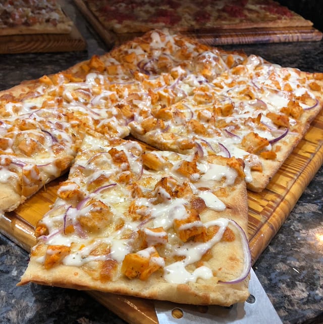 Spicy Chicken Ranch Sicilian Pizza.