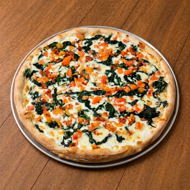 Spinach & Bacon Deluxe Pizza.